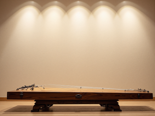 古琴演奏场景，身着汉服的女性演奏者，古典音乐厅背景，优雅文化氛围